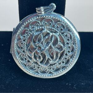 Silver Tone Victorian Style Round Monogram Locket Pendant